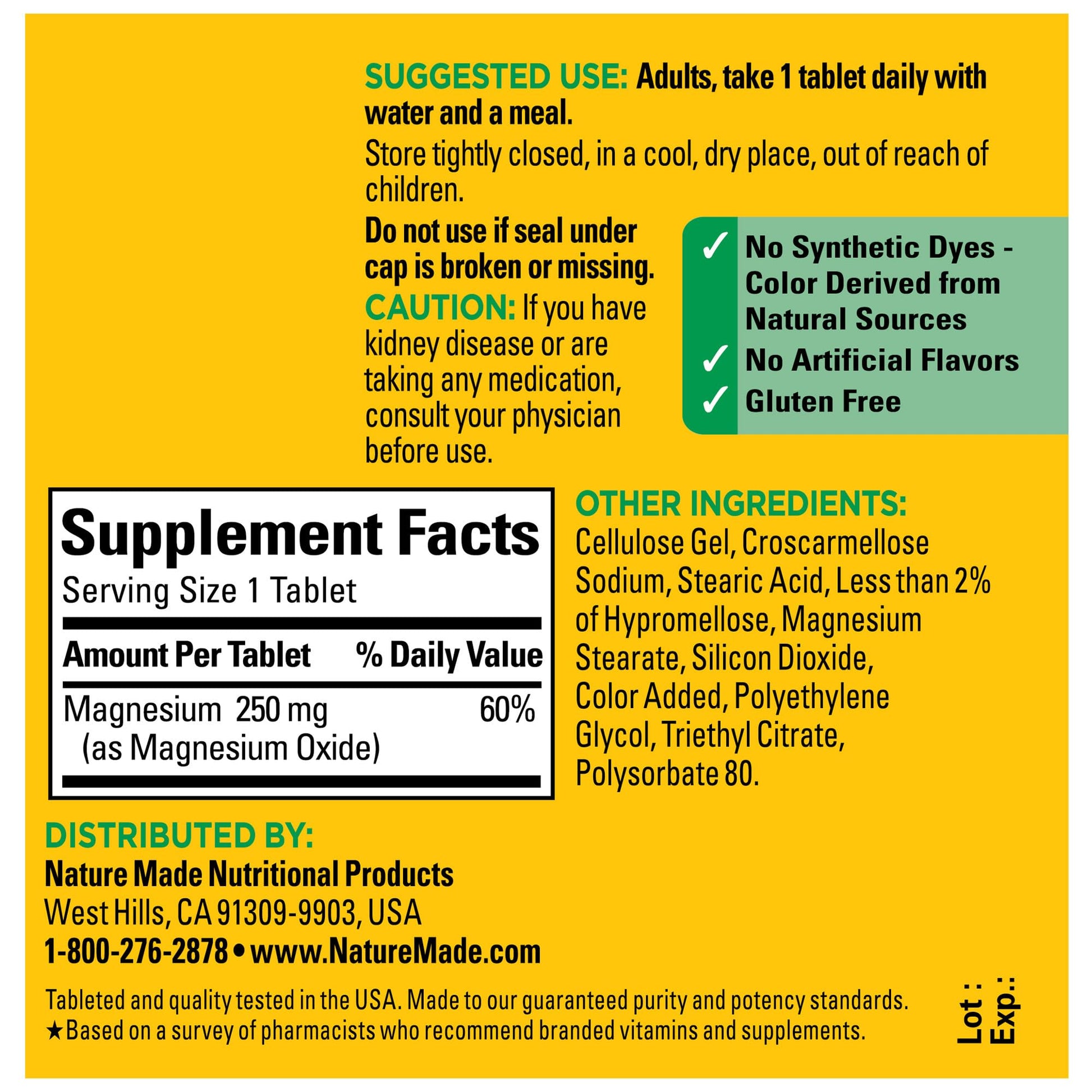 Nature Made Magnesium Oxide 250 mg, Magnesium Supplement for Muscle, Heart, Bone and Nerve Health Support, 100 Tablets, 100 Day Supply - Nirvana Guru