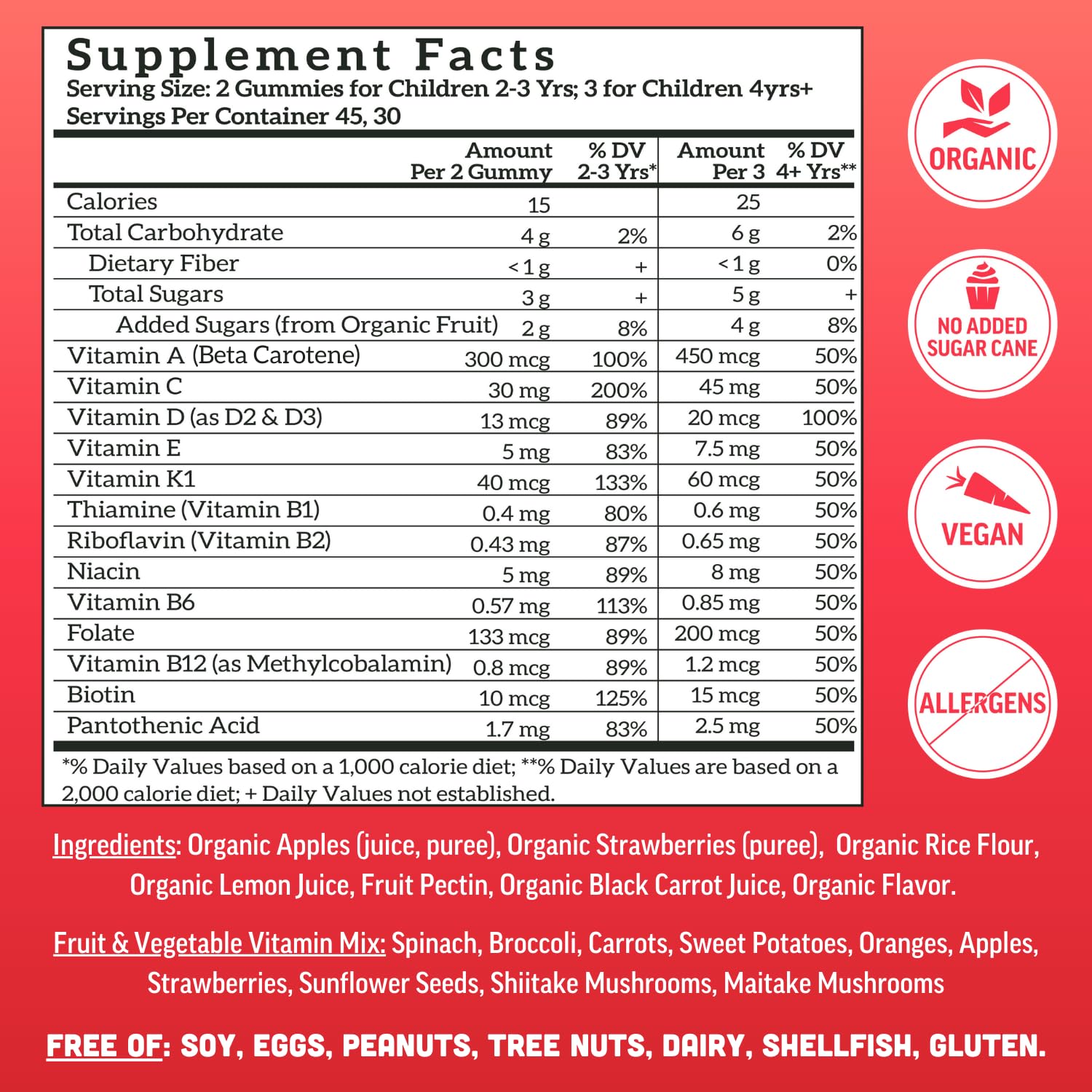 Llama Naturals Kids Multivitamin Gummies, Vegan, Organic with Vitamin D, C & K, Toddler Real Fruit Gummy Vitamins, Chewable Supplement, Whole Food Multivitamin, No Added Sugar Cane, Strawberry, 90 Ct Nirvana Guru