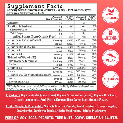 Llama Naturals Kids Multivitamin Gummies, Vegan, Organic with Vitamin D, C & K, Toddler Real Fruit Gummy Vitamins, Chewable Supplement, Whole Food Multivitamin, No Added Sugar Cane, Strawberry, 90 Ct Nirvana Guru