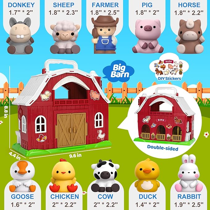 Aigybobo Farm Animals Big Barn Toys for 1 2 3 Year Old, Toddler Montessori Learning Toy, Farm Playset with Animal Figures and DIY Stickers, Christmas Birthday Gift for Baby Boys Girls Age 12-18 Months nirvanaguru