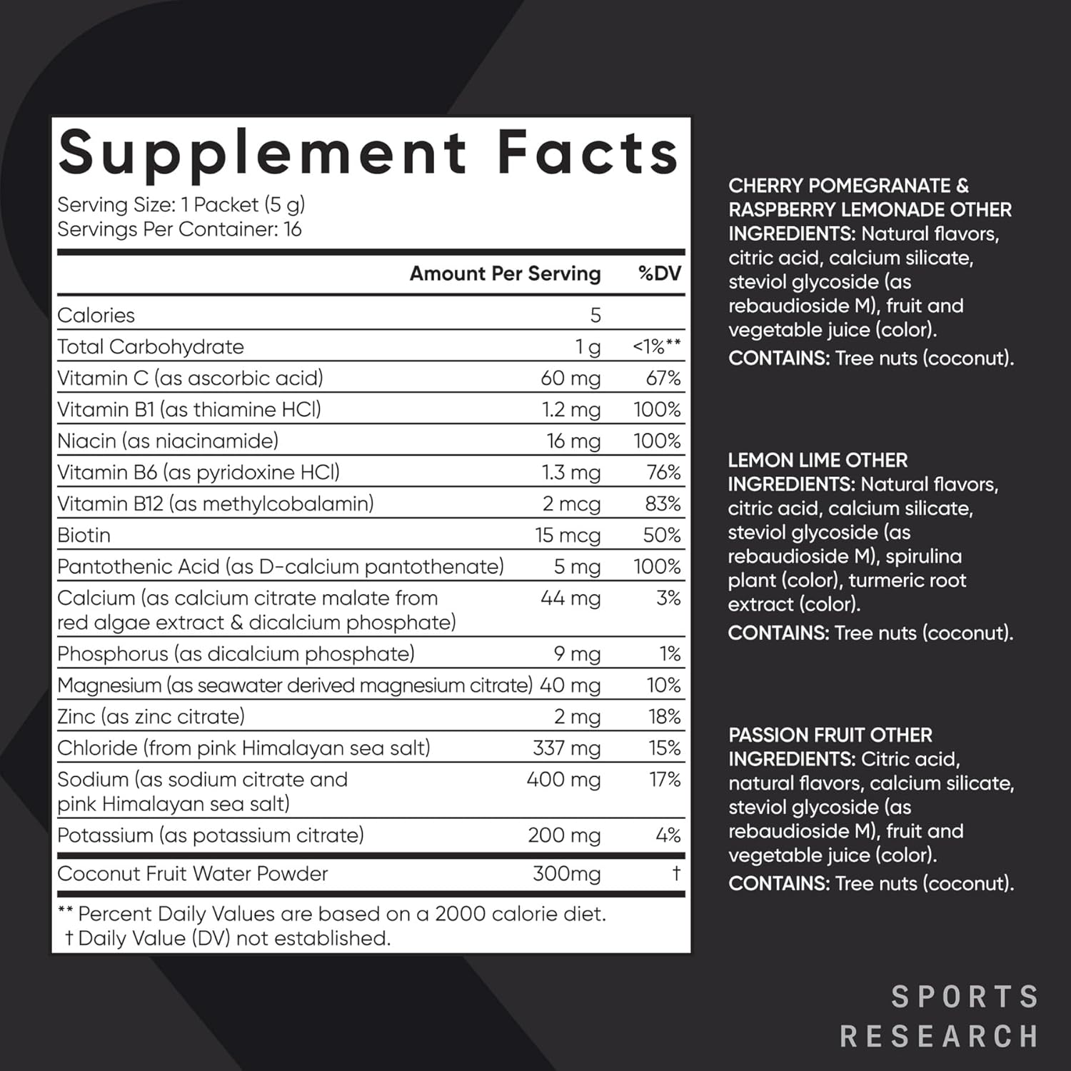 Sports Research Hydrate Electrolytes Powder 16 Packets - Nirvana Guru