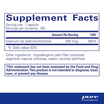 Pure Encapsulations Selenium - 200 mcg - for Healthy Cellular Function, Immune System & Antioxidant Defenses - Mineral Supplement - Vegan & Gluten Free - 60 Capsules Nirvana Guru