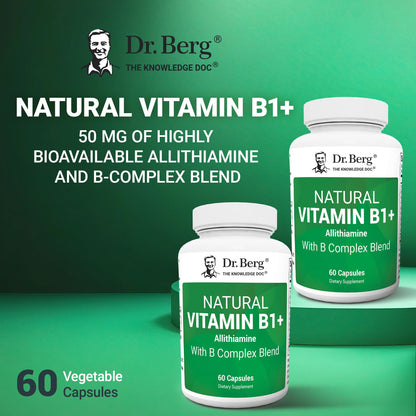 Dr. Berg Natural Vitamin B1 B6 B12 Complex - Allithiamine Vitamin B1 Supplement with 8 Essential Vitamin B Complex for Men & Women Including Thiamin, Niacin, Folate, Magnesium & More - 60 Capsules - Nirvana Guru