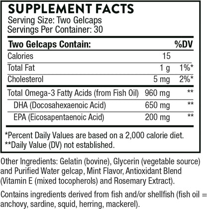 THORNE Prenatal DHA - 650 mg DHA and 200 mg of EPA - Supports Baby’s Brain and Nervous System Development from Pregnancy to Nursing* - 60 Capsules - Nirvana Guru
