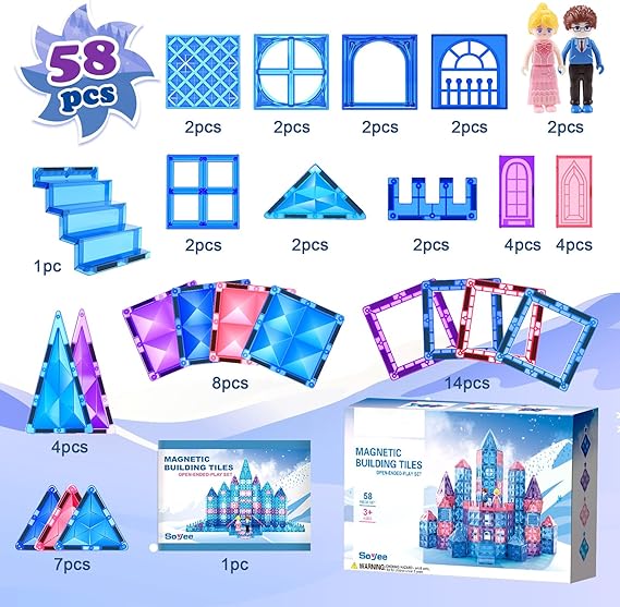 Diamond Magnetic Building Blocks - Princess Toys for 3-8 Year Old Girls & Boys - 3 4 5 6 Year Old Girl Birthday Xmas Present Preschool K12 Classroom Decor Classroom Must Haves School Supplies nirvanaguru