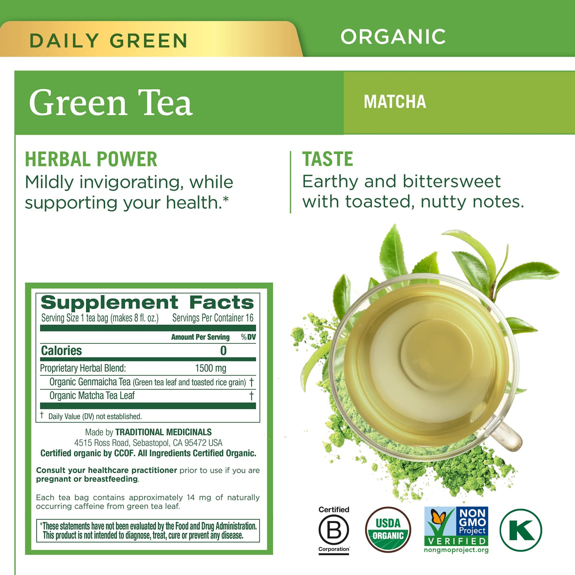 Traditional Medicinals Tea, Organic Green Tea Matcha, Genmaicha, Supports Health, 96 Tea Bags (6 Pack) - Nirvana Guru