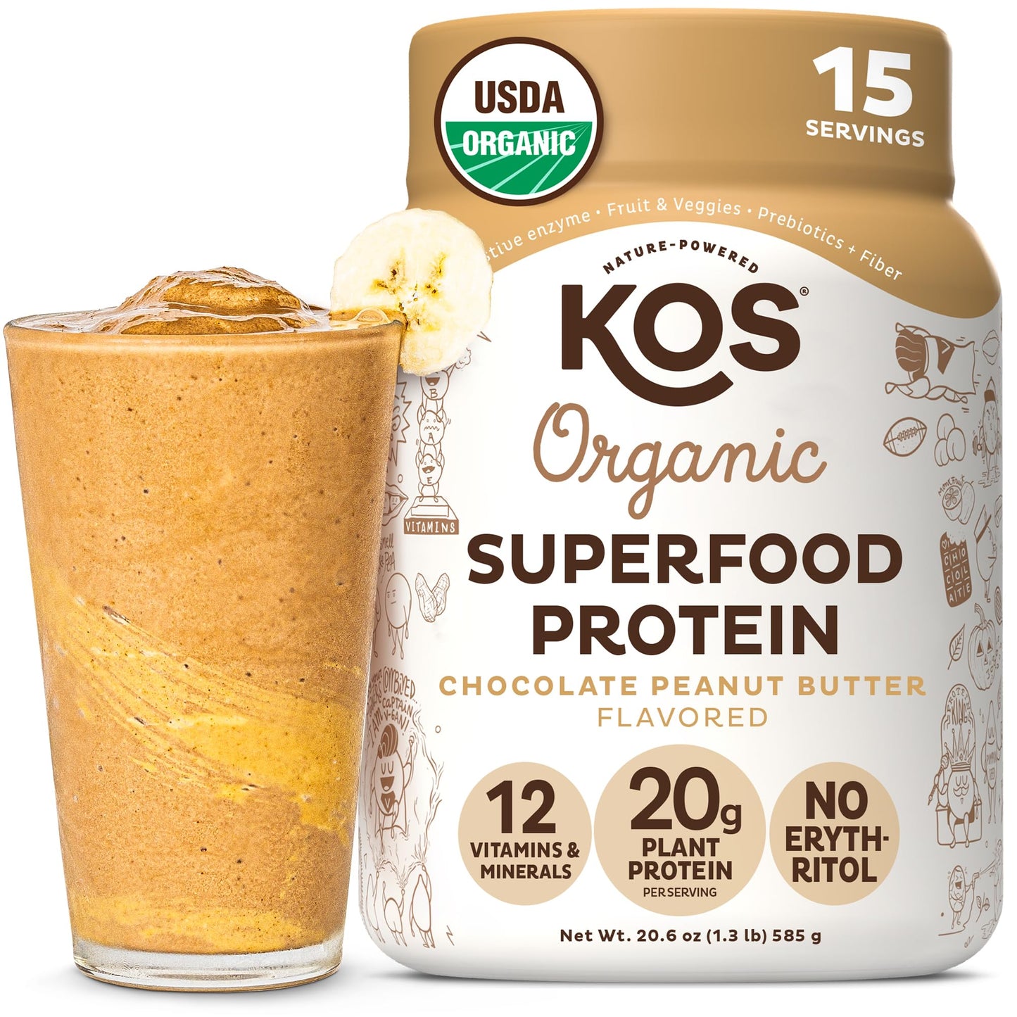 KOS Vegan Protein Powder Erythritol Free, Vanilla USDA Organic - Pea Protein Blend, Plant Based Superfood Rich in Vitamins & Minerals - Keto, Dairy Free - Meal Replacement for Women & Men, 28 Servings - Nirvana Guru