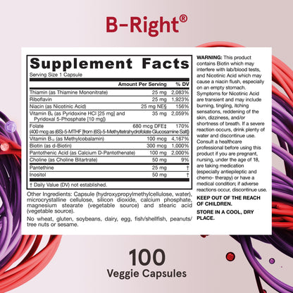 Jarrow Formulas B-Right, Optimized B Complex Featuring Vitamin B1, B2, B5, B6, B12 and B9 to Support Cellular Energy, Immune Health and Stress Management, 100 Veggie Capsules, Up to a 100 Day Supply - Nirvana Guru