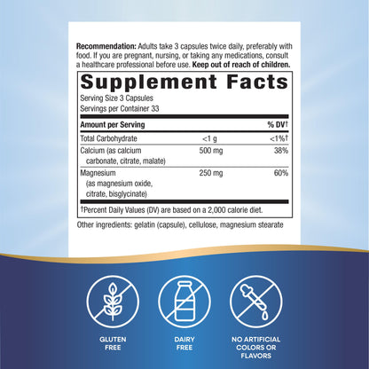 Nature's Way Calcium & Magnesium Mineral Complex, Supports Bone Health & Muscle Function,* 750 mg per 3-Capsule Serving, 250 Capsules (Packaging May Vary) - Nirvana Guru