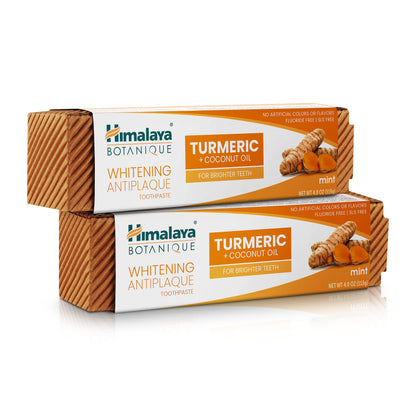 Himalaya Botanique Turmeric & Coconut Oil Whitening Antiplaque Herbal Toothpaste, Whitens Teeth, Fluoride Free, No Artificial Flavors, SLS Free, Vegan, Cruelty Free, Foaming, Mint Flavor, 4 Oz, 1 Pack - Nirvana Guru
