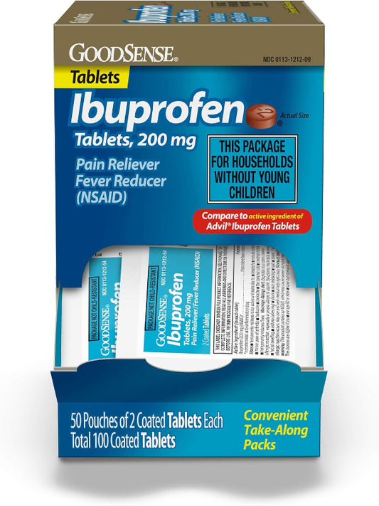GoodSense 200 mg Ibuprofen Tablets, Fever Reducer and Pain Relief from Body Aches, Headache, Arthritis Pain and More, 100 Count