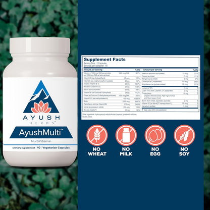 Ayush Herbs Ayush Multi - Multi Vitamin Capsules, Multivitamin with Iodine & Zinc for Men & Women, Daily Vitamin & Mineral Support for Adults - 90 Vegetarian Capsules (1 Count) Nirvana Guru