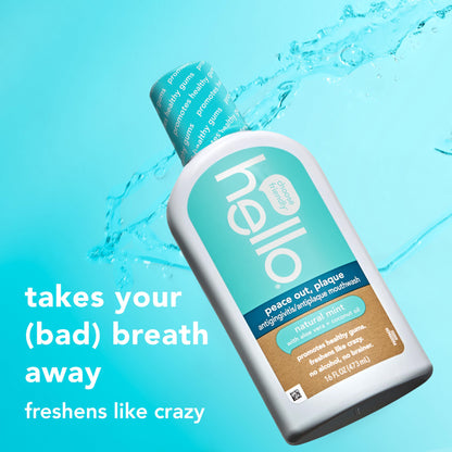 Hello Peace Out Plaque, Antigingivitis Alcohol Free Mouthwash, Natural Mint with Aloe Vera and Coconut Oil, Fluoride Free, Vegan, SLS Free and Gluten Free, 16 Ounce (Pack of 3) Nirvana Guru