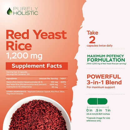 Red Yeast Rice 1200mg with CoQ10 Supplement & Flush Free Niacin 120 Extra Strength Vegetarian Capsules – Advanced Healthy Heart Formula - Non-Irradiated, Citrinin Free - Nirvana Guru