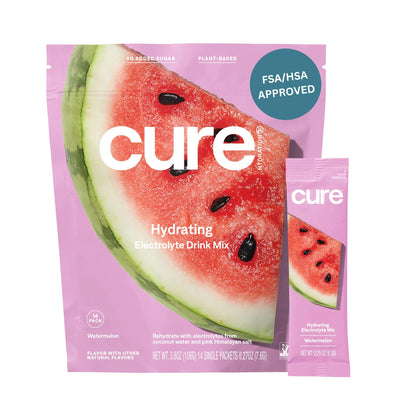 Cure Hydration | Plant-Based Electrolyte Drink Mix | No Added Sugar | FSA & HSA | Dehydration Relief Powder Made with Coconut Water | Non-GMO | Vegan | Pouch of 14 Packets - Berry Pomegranate