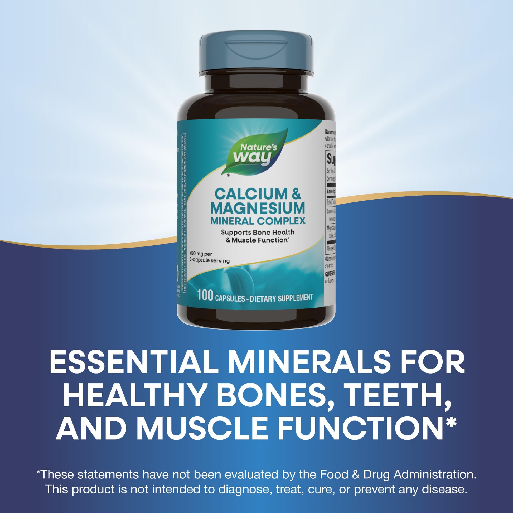 Nature's Way Calcium & Magnesium Mineral Complex, Supports Bone Health & Muscle Function,* 750 mg per 3-Capsule Serving, 250 Capsules (Packaging May Vary) - Nirvana Guru