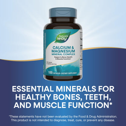 Nature's Way Calcium & Magnesium Mineral Complex, Supports Bone Health & Muscle Function,* 750 mg per 3-Capsule Serving, 250 Capsules (Packaging May Vary) - Nirvana Guru