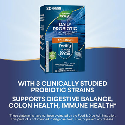 Nature's Way Fortify 50+ Daily Probiotic for Men and Women, 30 Billion Live Cultures, Colon, Digestive, and Immune Health Support* Supplement, 30 Capsules - Nirvana Guru