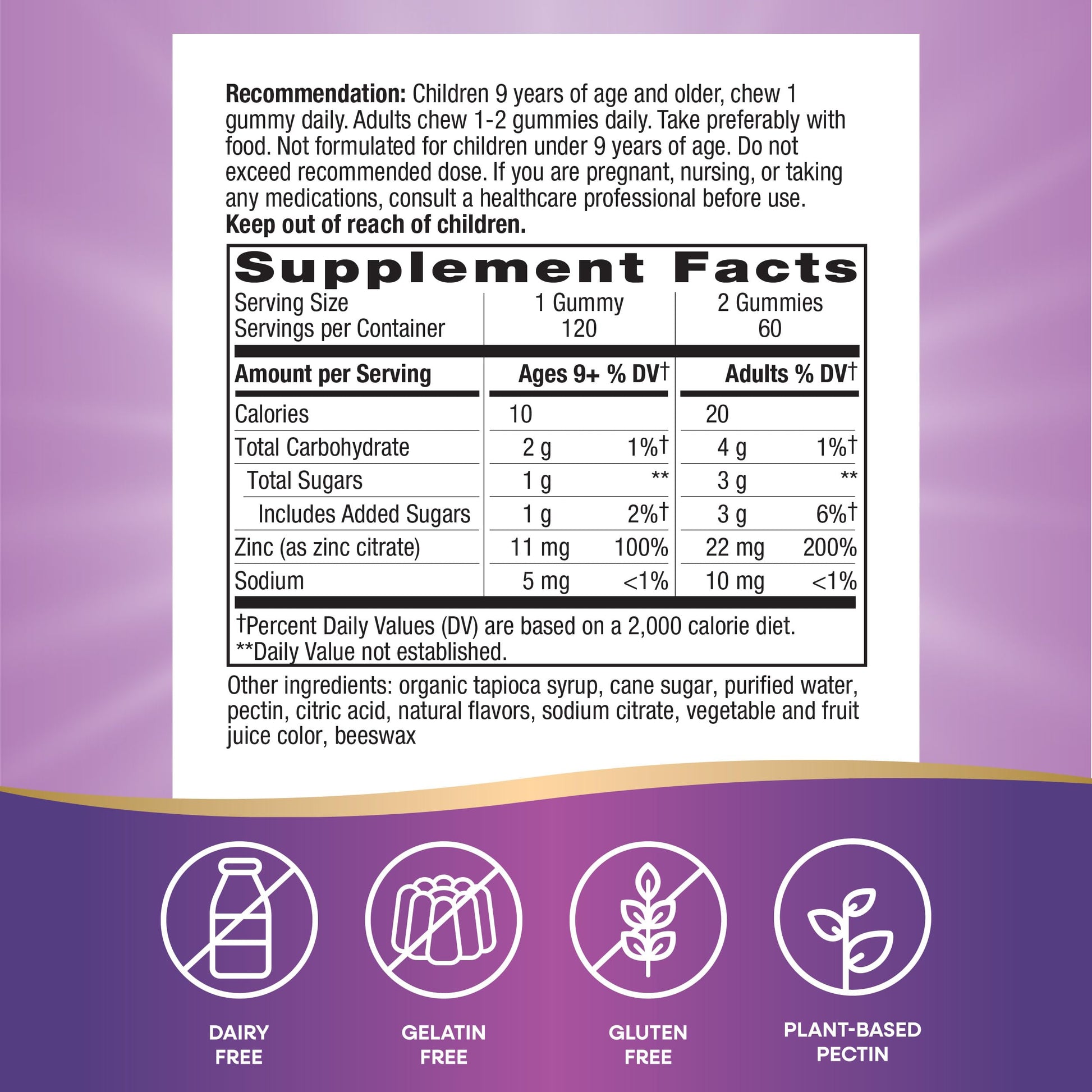 Nature's Way Zinc Gummies, Daily Immune Support Gummies*, 100% Daily Value Zinc per Gummy, Mixed Berry Flavored, 120 Gummies - Nirvana Guru