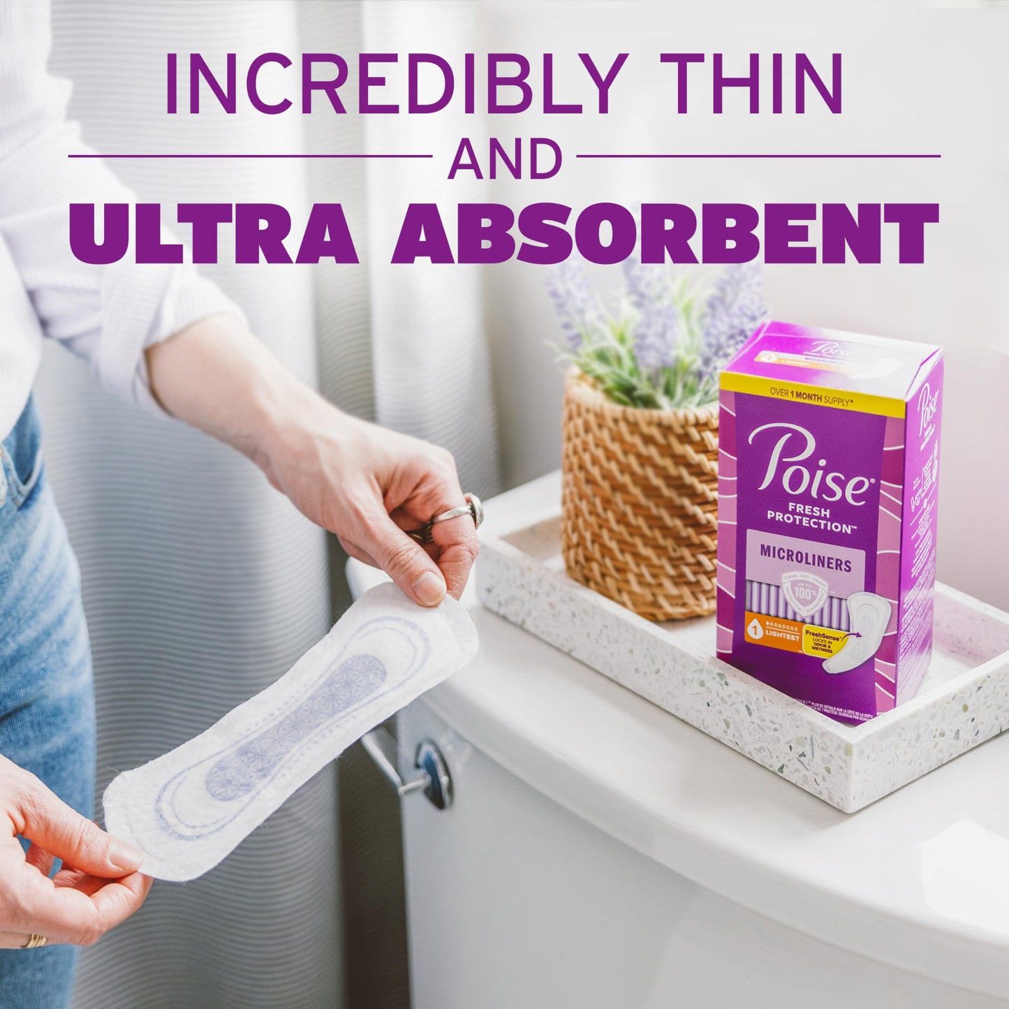 Poise Daily Liners, Incontinence Panty Liners, 2 Drop Very Light Absorbency, Regular Length, 48 Count of Pantiliners, Packaging May Vary