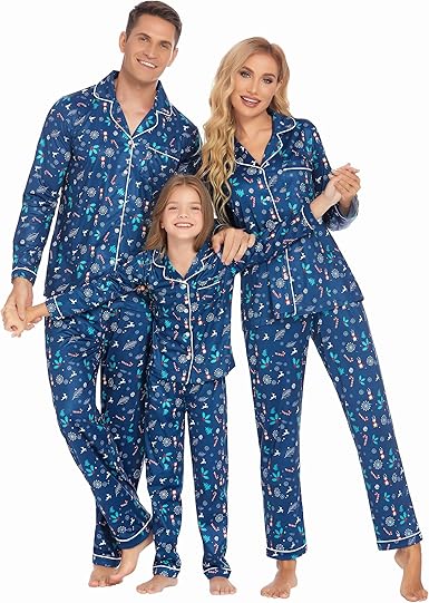 Ekouaer Christmas Family Matching Pajamas Long Sleeve Button Down Pj Set Festival Party Sleepwear nirvanaguru