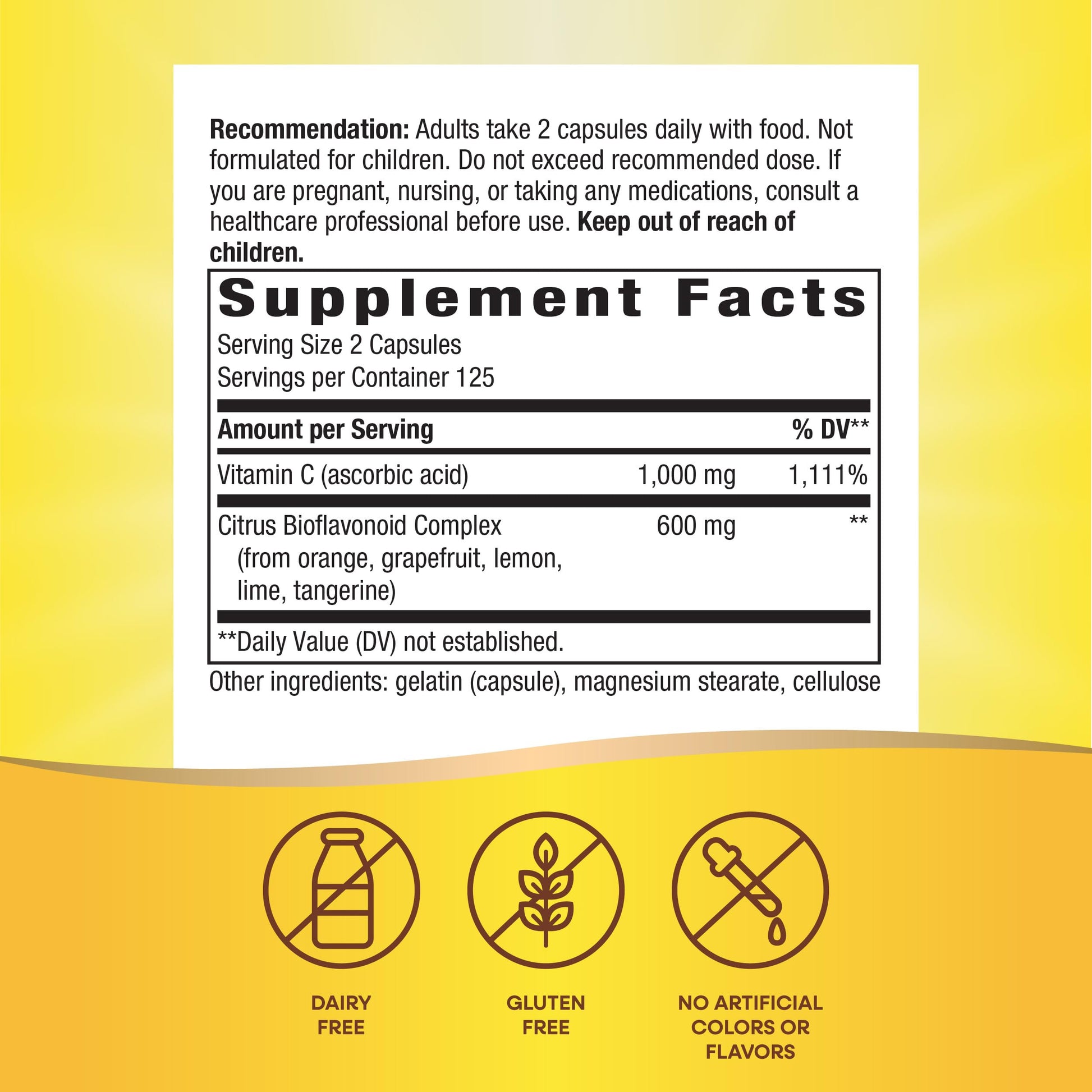 Nature's Way Vitamin C with Bioflavonoids, Immune Support*, High Potency Vitamin C per 2-capsule serving, Promotes Collagen*, 1,000 mg per 2-Capsule Serving, 250 Capsules (Packaging May Vary) - Nirvana Guru