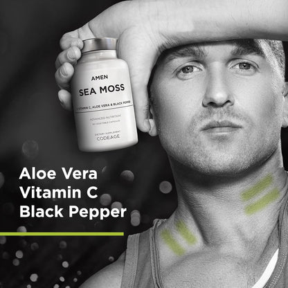 Amen Sea Moss Supplement - 1000mg Organic Irish Sea Moss, Bladderwrack, Burdock - Vitamin C, Aloe Vera, Black Pepper - Seaweed Superfood, Vitamins, Minerals, and Antioxidants - Non-GMO - 90 Capsules Nirvana Guru