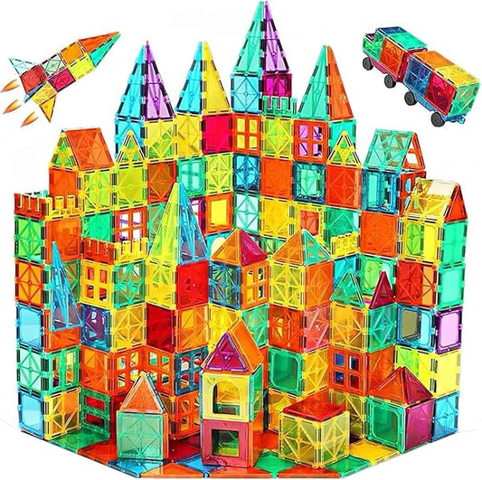 Magnetic Tiles 100PCS with 2 Cars, STEM Educational Building Blocks for Kids Ages 3-9, Magnet Construction Toys Gift for Toddlers Nirvana Guru