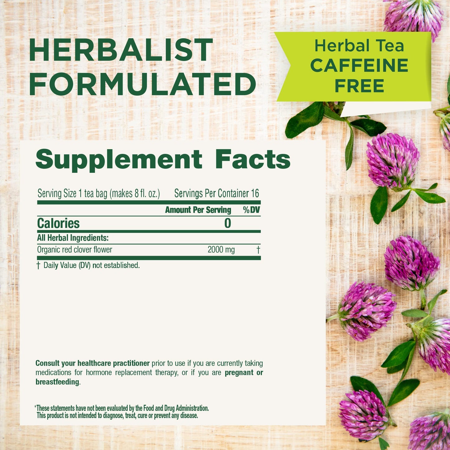 Traditional Medicinals Organic Red Clover, Caffeine Free, 16 Wrapped Tea Bags, 1.13 oz (32 g) - Nirvana Guru