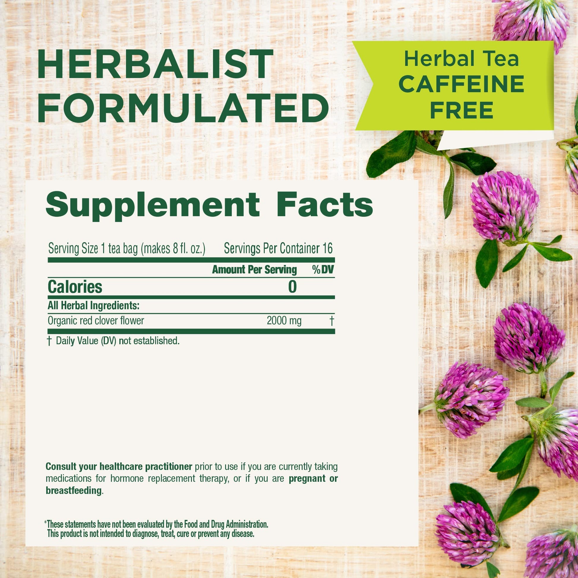 Traditional Medicinals Organic Red Clover, Caffeine Free, 16 Wrapped Tea Bags, 1.13 oz (32 g) - Nirvana Guru