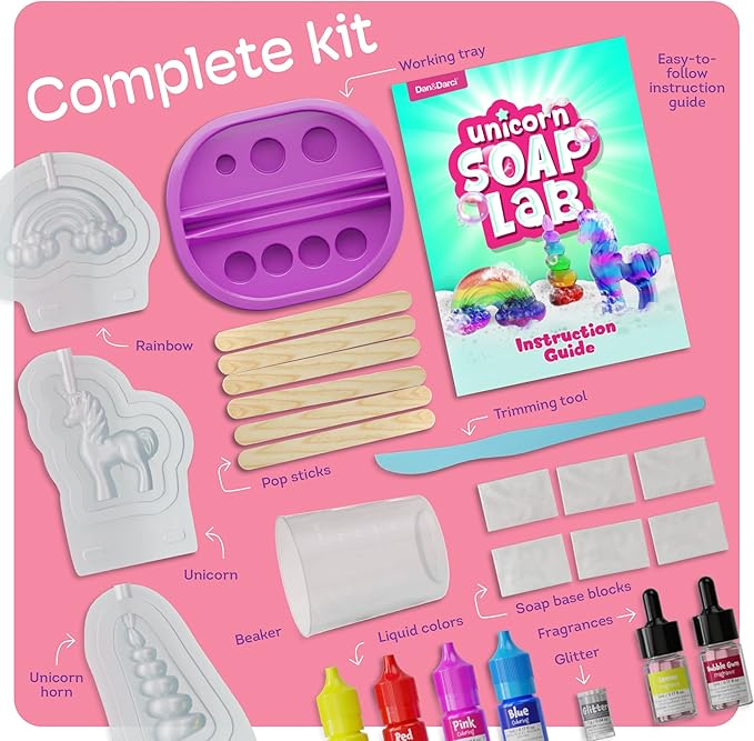 Dan&Darci Unicorn Soap Making Kit - Girls Crafts DIY Project Age 6+ Year Old Kids - Unicorn Girl Gifts - Science STEM Activity Teenage Gift - Make Your Own Soap Kits - Craft Toys Ages 6 7 8 9 10 11 12 nirvanaguru