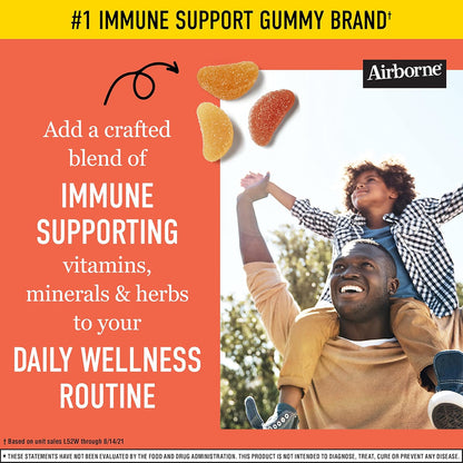 Airborne Vitamin C 750mg (per Serving) Zesty Orange Flavored Gummies (42 Count in a Bottle), Gluten-Free Immune Support Supplement with Vitamins A C E, Selenium, Echinacea, Ginger, Antioxidant Nirvana Guru