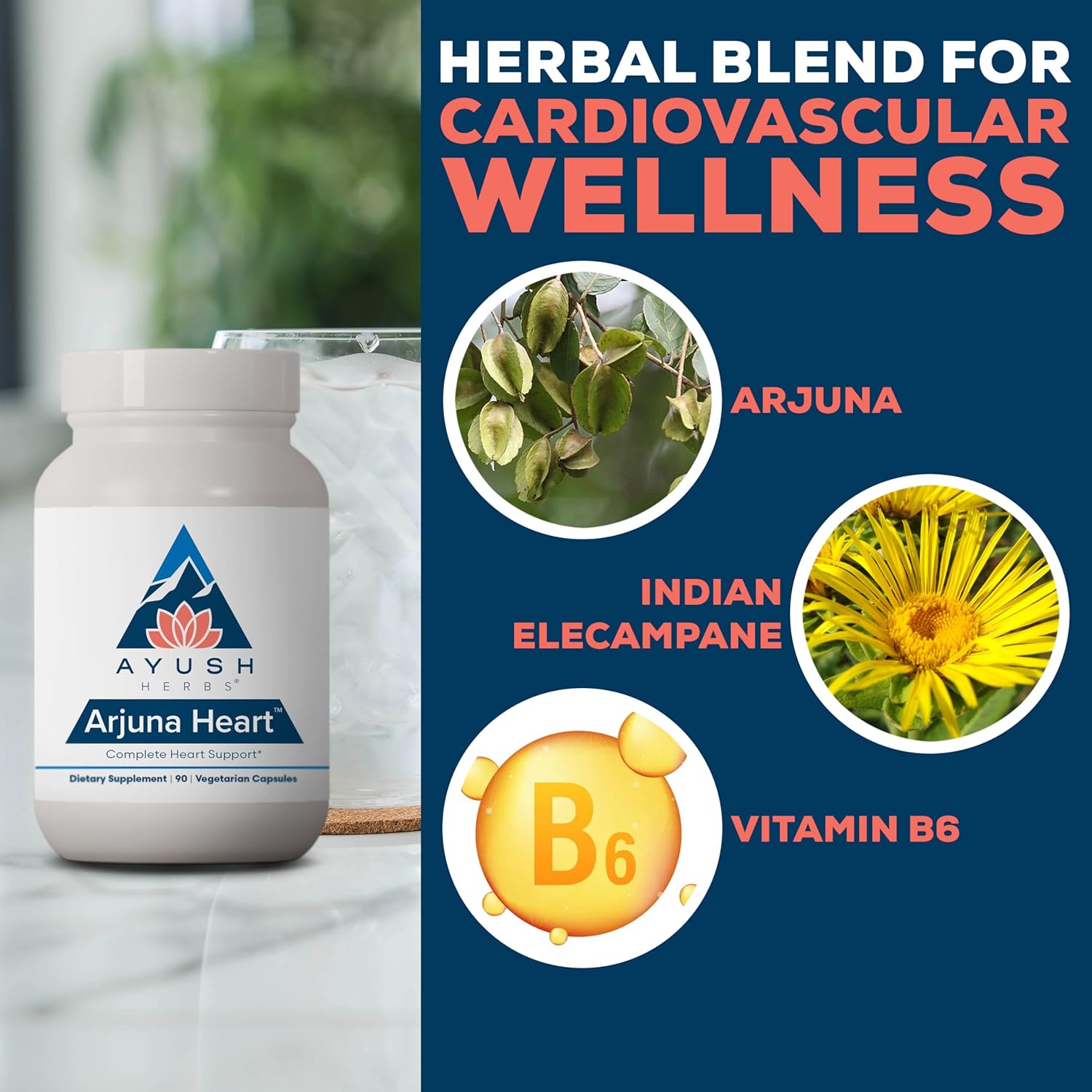 Ayush Herbs Arjuna Heart, Herbal Supplement for Heart Support, Heart-Protection Capsules for Men and Women, 90 Vegetarian Capsules Nirvana Guru
