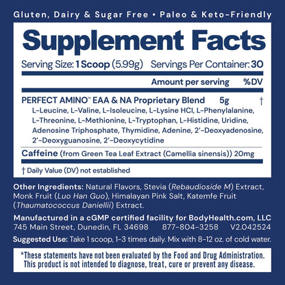 BodyHealth PerfectAmino Powder - BCAA and EAA Powder for Pre and Post Workout - Amino Acid Energy Drink for Men and Women to Support Lean Muscle and Recovery - Strawberry - 30 Servings Nirvana Guru
