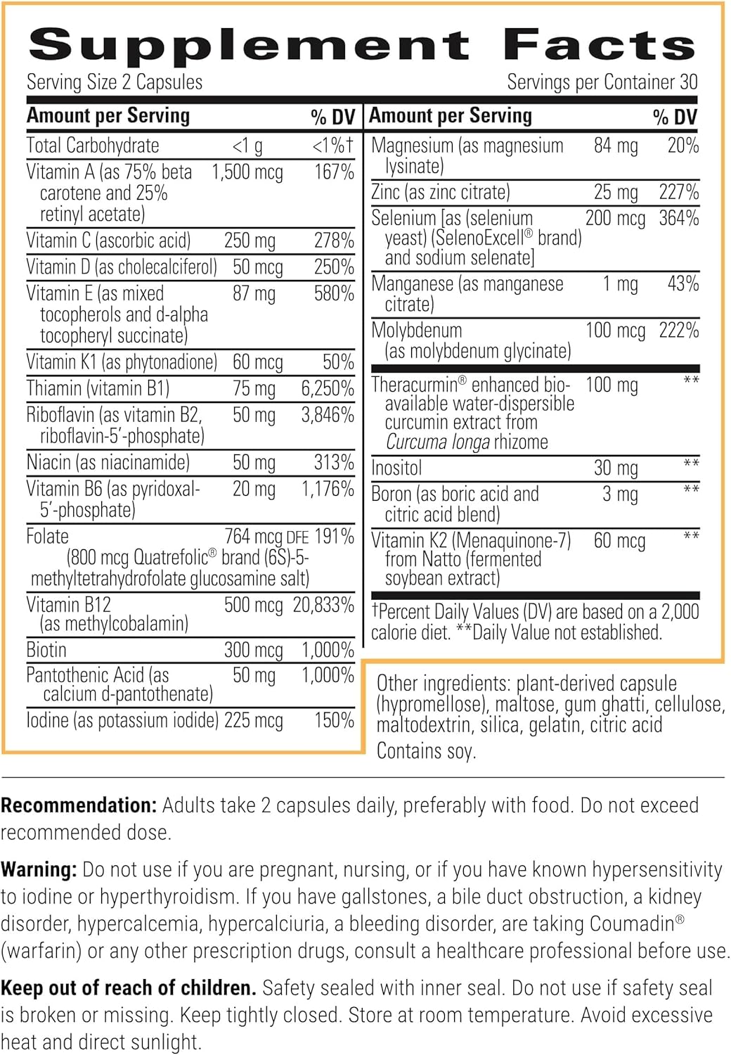 Integrative Therapeutics Clinical Nutrients HP - Multivitamin with Vitamin C, Zinc, Biotin, Vitamin B12 - Antioxidant Supplement for Men and Women - Gluten Free - Dairy Free - 60 Capsules - Nirvana Guru