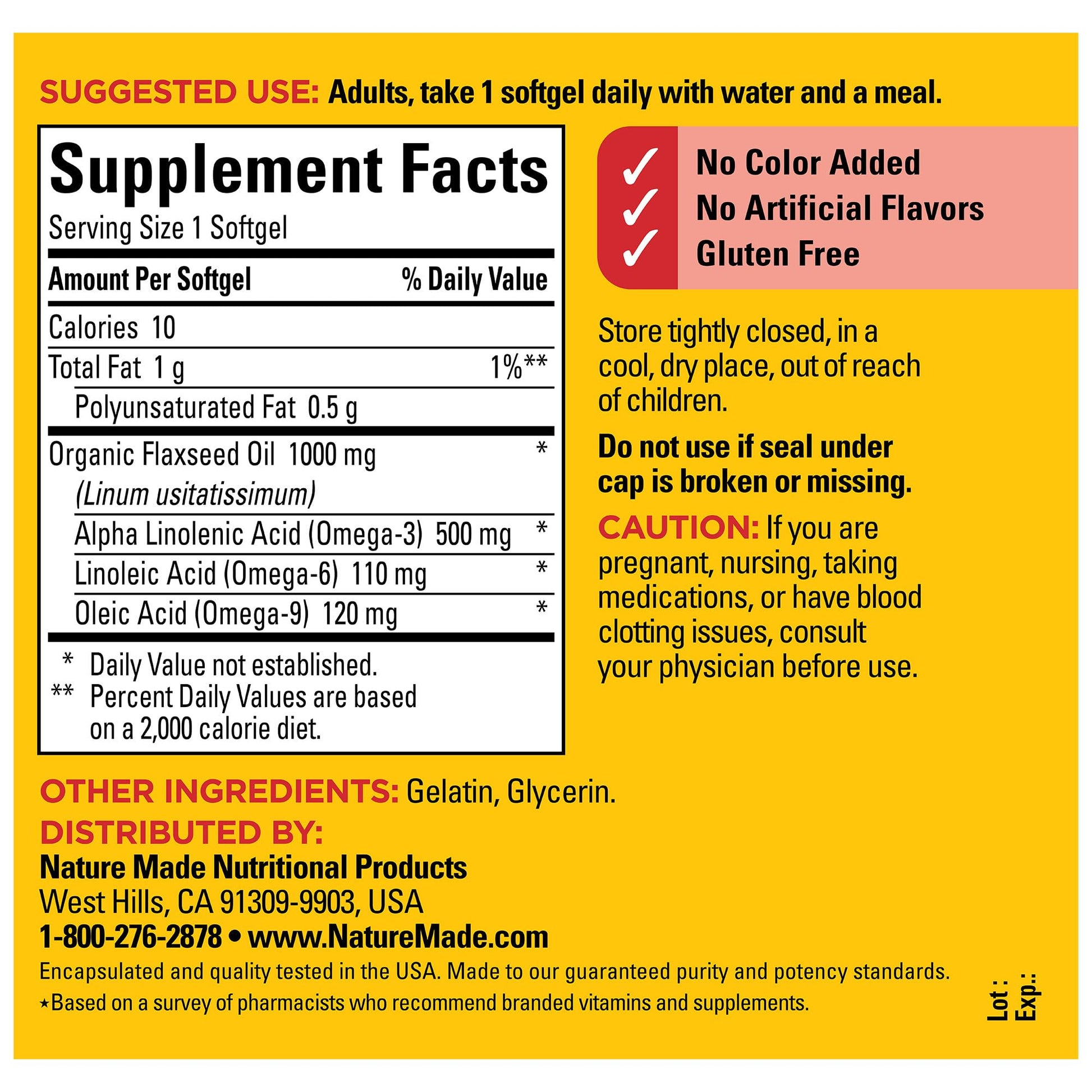 Nature Made Flaxseed Oil 1000 mg, Fish Free Omega 3 Supplement, Dietary Supplement for Heart Health Support, 180 Softgels, 180 Day Supply - Nirvana Guru