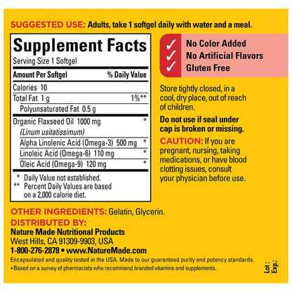 Nature Made Flaxseed Oil 1000 mg, Fish Free Omega 3 Supplement, Dietary Supplement for Heart Health Support, 180 Softgels, 180 Day Supply - Nirvana Guru
