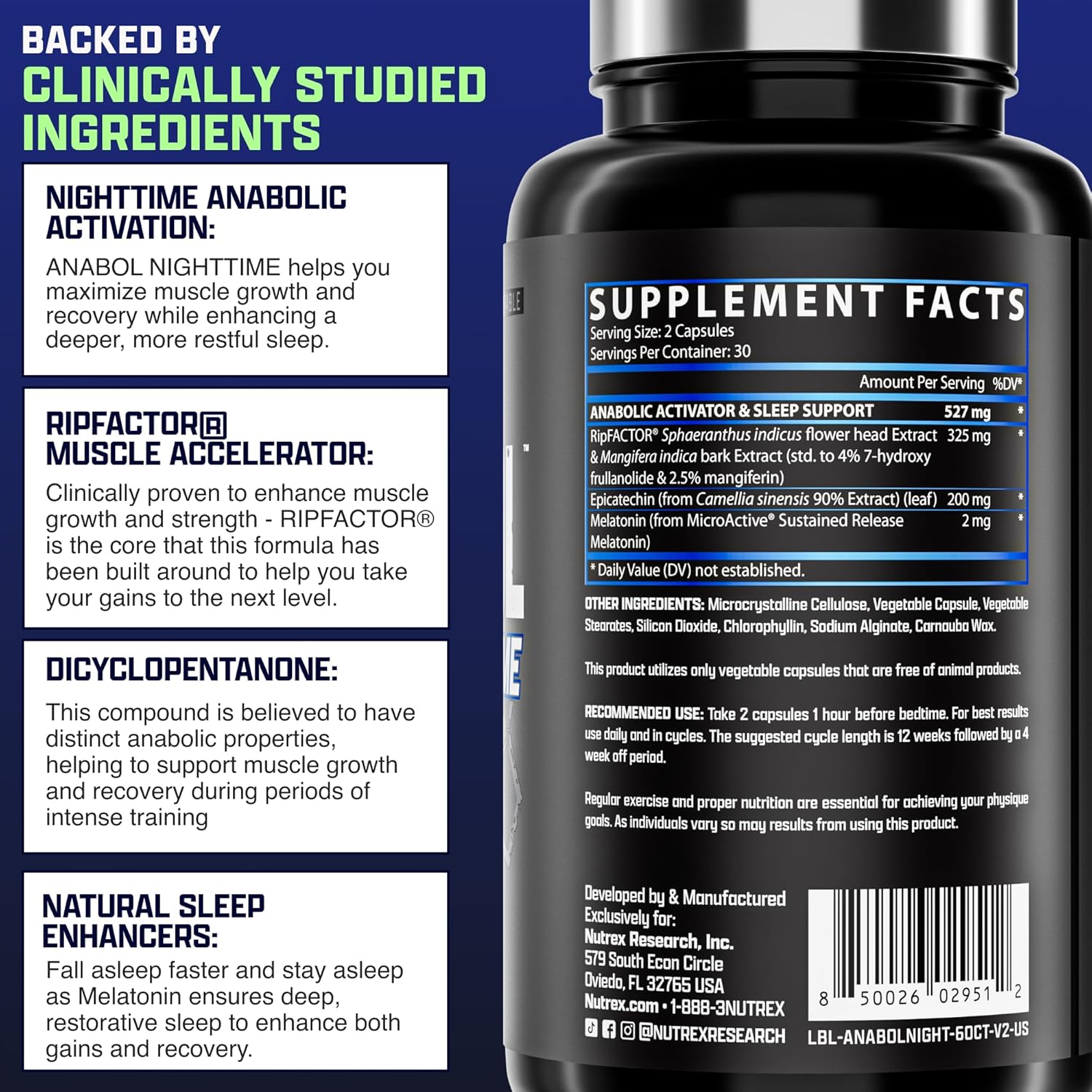 Nutrex Research Anabol Ripped & Nighttime PM Muscle Builder and Shredding Combo Nirvana Guru