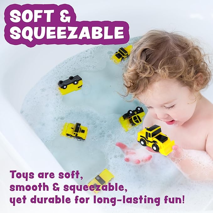 Tub Works® Construction™ Trucks Mold Free Bath Toys, 6 Pack | Sealed, No Hole Bath Toys Design Keeps Moisture Out | Soft, Squeezable & Float on Water | Baby & Toddler Bathtub Toys | Baby Pool Play nirvanaguru