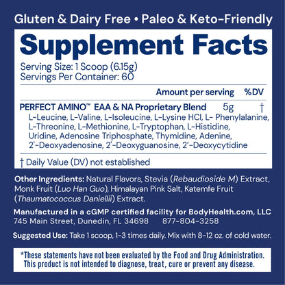 BodyHealth PerfectAmino Powder - BCAA and EAA Powder for Pre and Post Workout - Amino Acid Energy Drink for Men and Women to Support Lean Muscle and Recovery - Strawberry - 30 Servings Nirvana Guru
