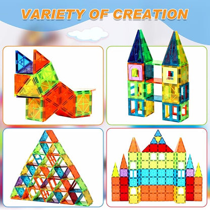 Magnetic Tiles,104PCS Magnetic Building Tiles for Kids, Educational Magnetic Stacking Blocks, Magnets Construction Toys, Christmas Toy Gift for Toddlers,Kids Boys and Girls 3 4 5 6 7 8 9+Year Nirvana Guru