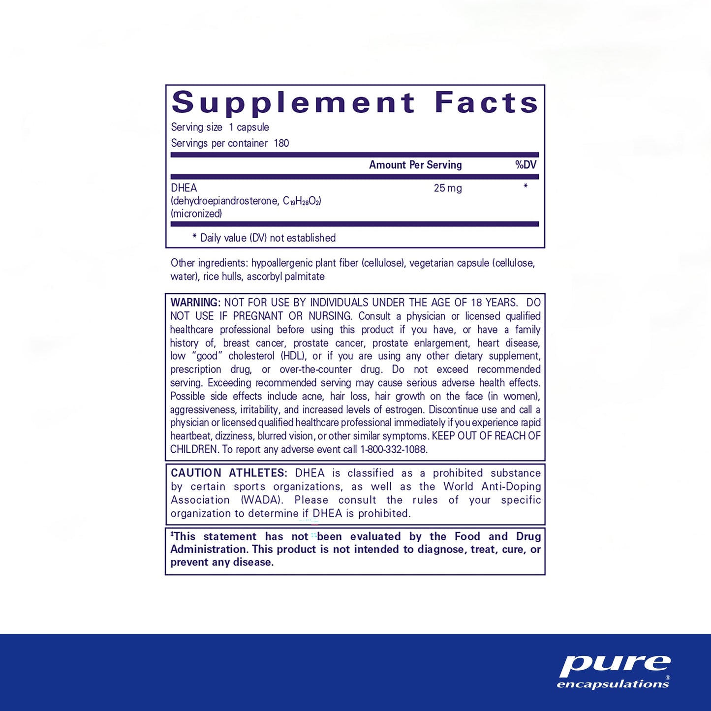 Pure Encapsulations DHEA 25 mg - Supplement for Immune Support, Hormone Balance, Metabolism Support, and Energy Levels* - with Micronized DHEA - 180 Capsules - Nirvana Guru