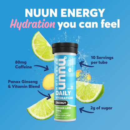 Nuun Energy Electrolyte Tablets with Ginseng, Caffeine from Green Tea Extract, Vitamin B12, B6, B5, Magnesium & 4 Other Electrolytes, Gluten Free & Vegan, Tropical Punch, 8 Pack (80 Servings Total) Nirvana Guru