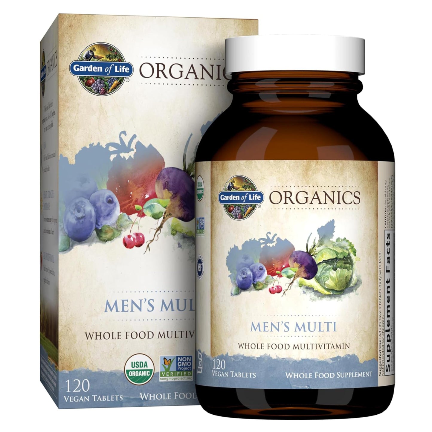 Garden of Life Organics Men's Once Daily Whole Food Multivitamin - 60 Tablets, Vegan Mens Multi for Health & Well-Being, Organic Mens Vitamins & Minerals, Vitamin C, Zinc - Nirvana Guru