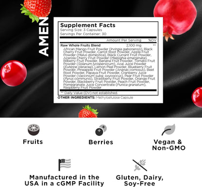 Amen Fruits, Daily Fruits Vitamins Supplements, Over 20 Whole Fruit Extracts - Raw Multivitamin, Berries, Antioxidant Polyphenols Superfood & Flavonoids - Non-GMO - 90 Capsules Nirvana Guru