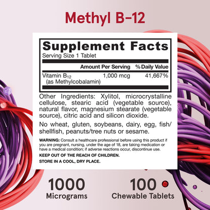 Jarrow Formulas Extra Strength Methyl B-12, Dietary Supplement for Cellular Energy Production, 100 Lemon-Flavored Chewable Tablets, Up to a 100 Day Supply - Nirvana Guru