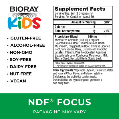 BIORAY Kids NDF Focus, Citrus - 2 fl oz - Supports Cognitive Function, Enhances Clarity & Promotes Steady Energy Levels - Non-GMO, Vegetarian, Gluten Free - 1-2 Month Supply Nirvana Guru