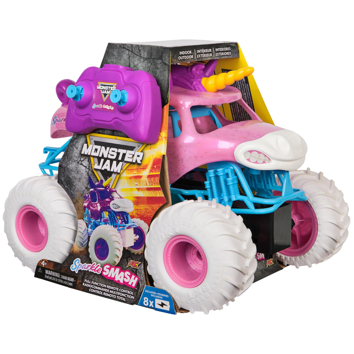 Monster Jam, Official Sparkle Smash Remote Control Vehicle Indoor & Outdoor, 1:15 Scale, 2.4 GHz, Toys for Boys and Girls Ages 4 and Up