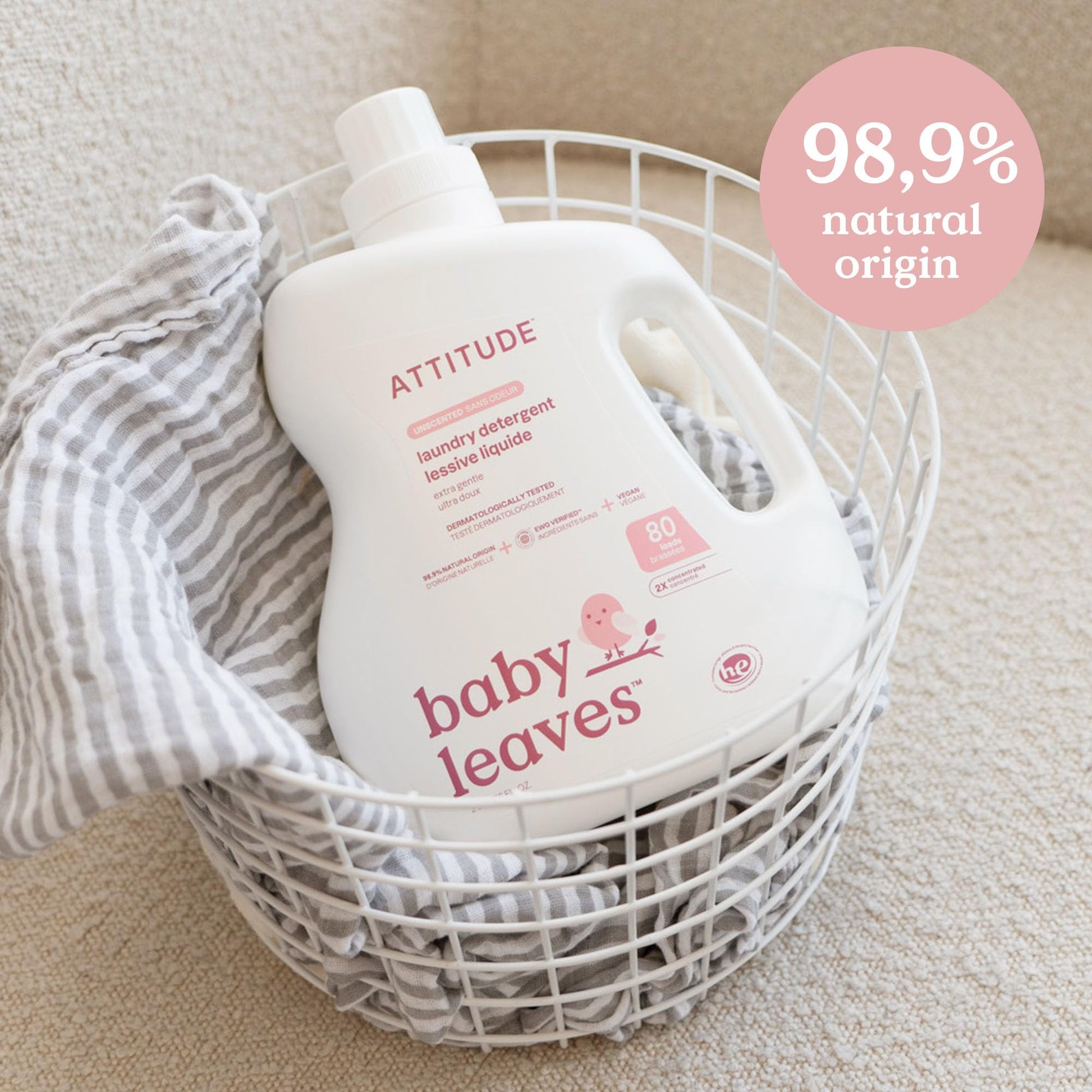 ATTITUDE Baby Laundry Detergent Liquid, EWG Verified, Safe for Baby Clothes, Infant and Newborn, Vegan and Naturally Derived Washing Soap, HE Compatible, Unscented, 80 Loads, 67.6 Fl Oz Nirvana Guru