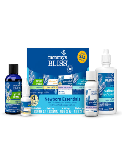 Mommy's Bliss Newborn Essentials Gift Set, Includes Gripe Water, Baby Vitamin D/Gas Drops and Gentle Saline Drops/Spray Nirvana Guru